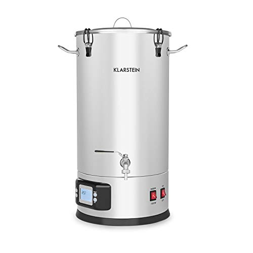 KLARSTEIN Maischfest Beer Brewing Kettle - Mash Tun, 5-Piece Brewing Equipment Set, 1000W & 1600W Power, LCD Display, Touch Control Panel, Temperature, 7.9 Gallon (30 Litre), Stainless Steel