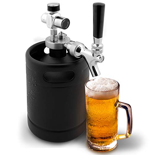 NutriChef Mini Keg Detachable Aluminum Regulator & Tap Spear Easy Storage Black Matte Powder Coated Pressurized Growler Homebrew Beer Dispenser 