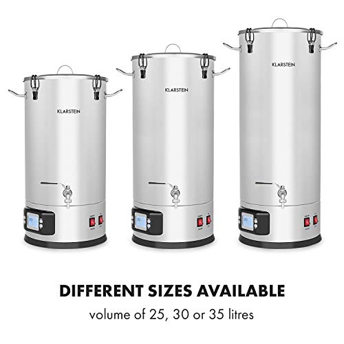 KLARSTEIN Maischfest Beer Brewing Kettle - Mash Tun, 5-Piece Brewing Equipment Set, 1000W & 1600W Power, LCD Display, Touch Control Panel, Temperature, 7.9 Gallon (30 Litre), Stainless Steel