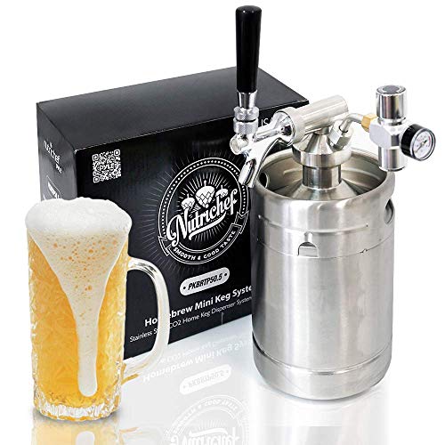 Pressurized Beer Mini Keg System - 64oz Stainless Steel Growler Tap, Portable Mini Keg Dispenser Kegerator Kit